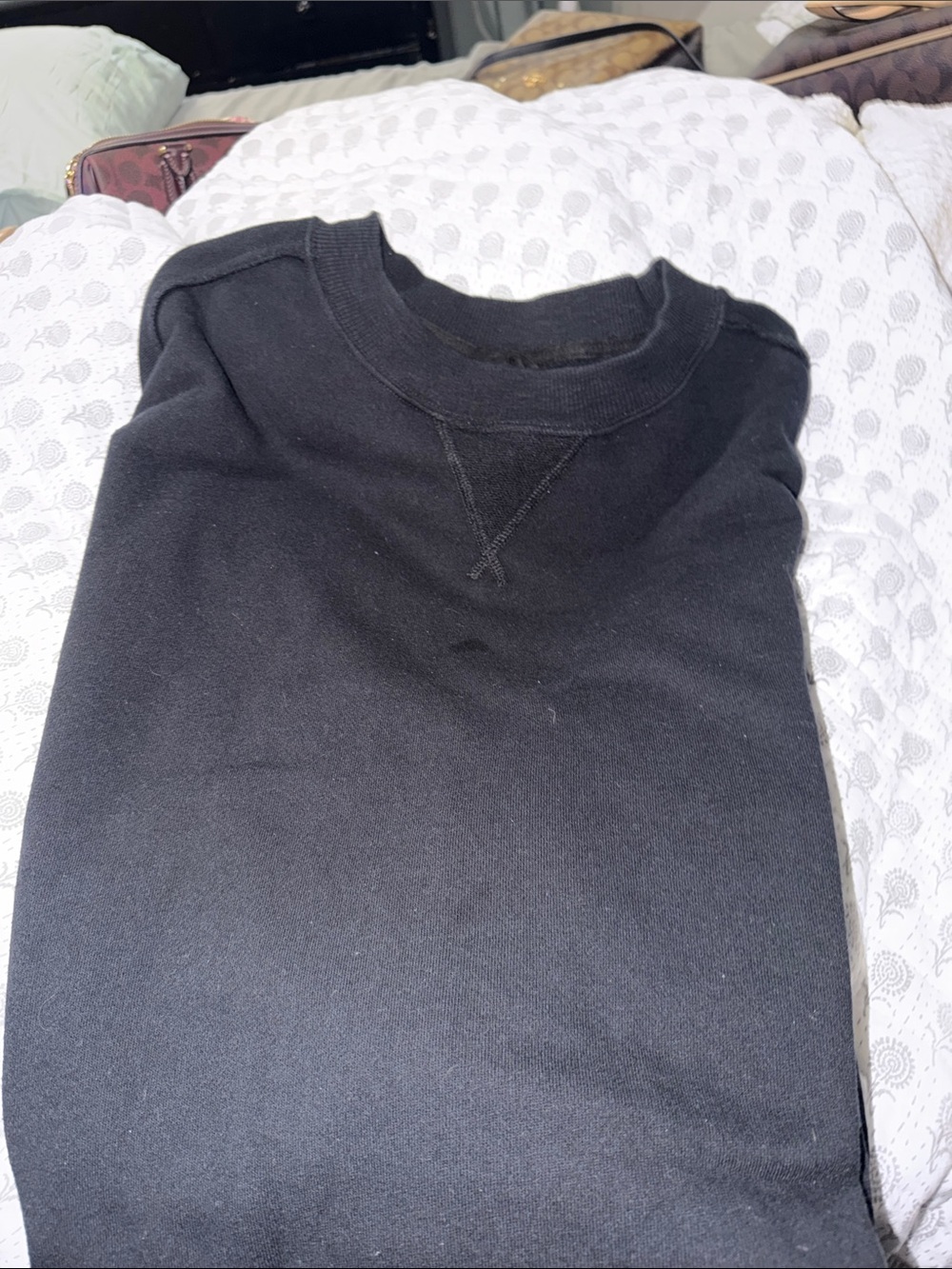 aerie Black Women's Crewneck Sweatshirt with V-Stitch Detail